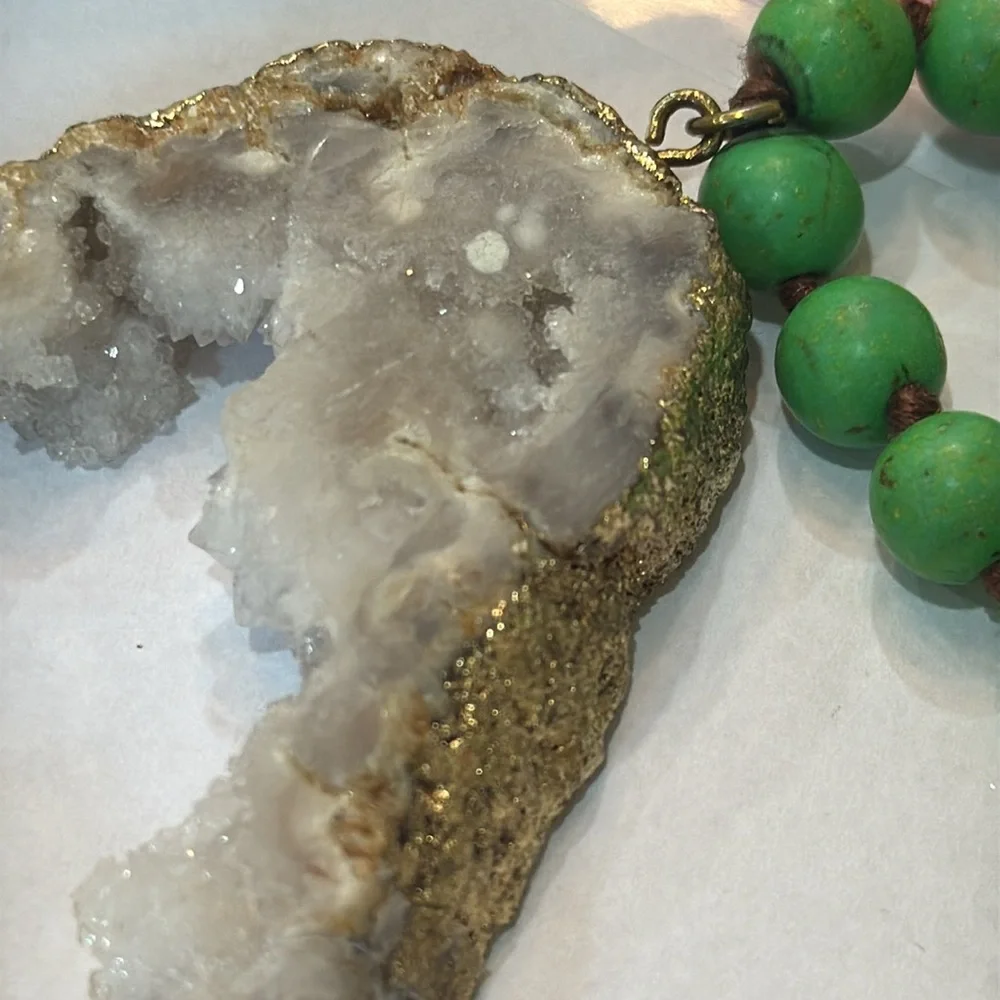 HANDMADE Green Beaded‎ Quartz Pendant Necklace